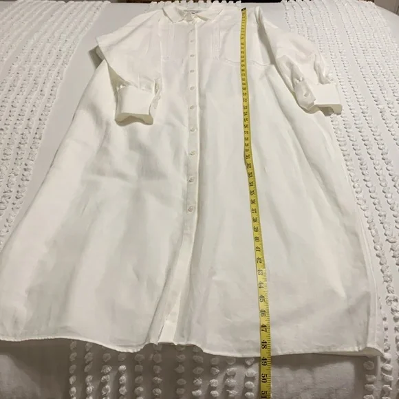 M&S Women Linen Rich Belted Collection Elegant White Shirt Dress Size 18 Quiet - Picture 16 of 16